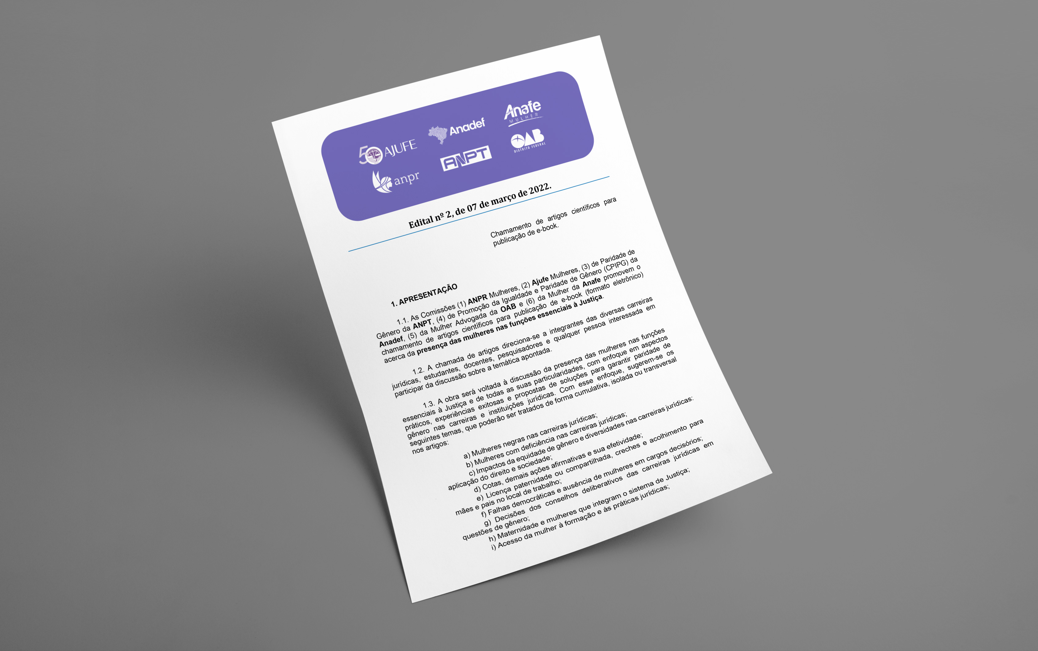 Edital de chamada de artigos sobre mulheres na justiça